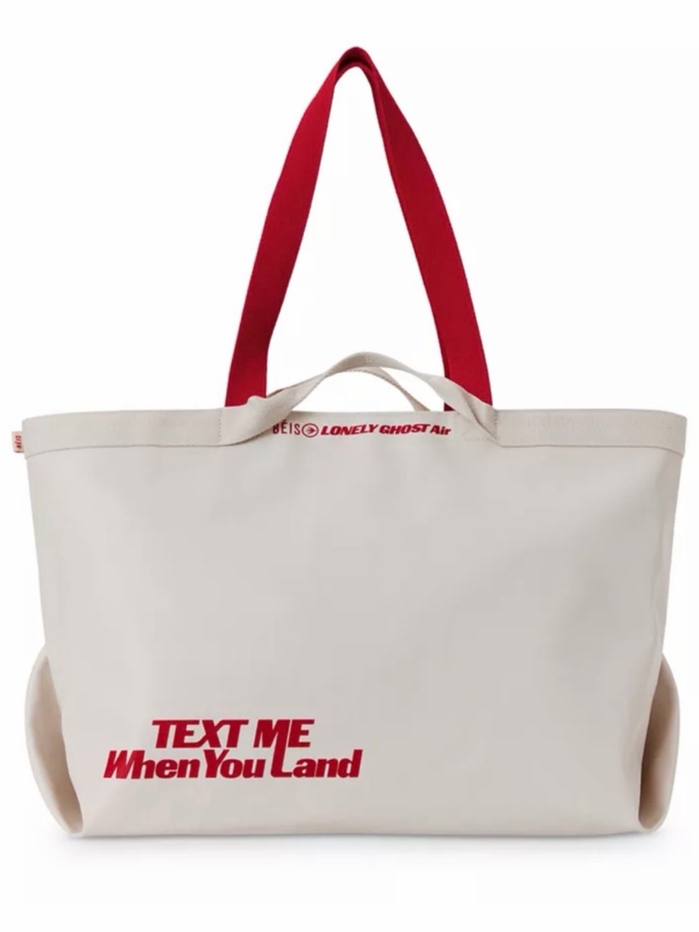 LONELY GHOST White Canvas Tote with Red Straps and Red Slogan - Picture 2 of 7